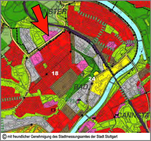 Im Flächennutzungsplan rot: Wohngebiete